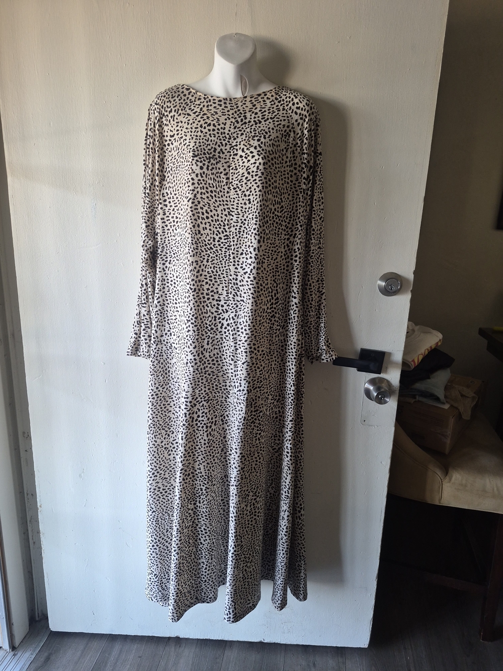 H&M Beige and Black Spotted Long Sleeve Maxi Dress